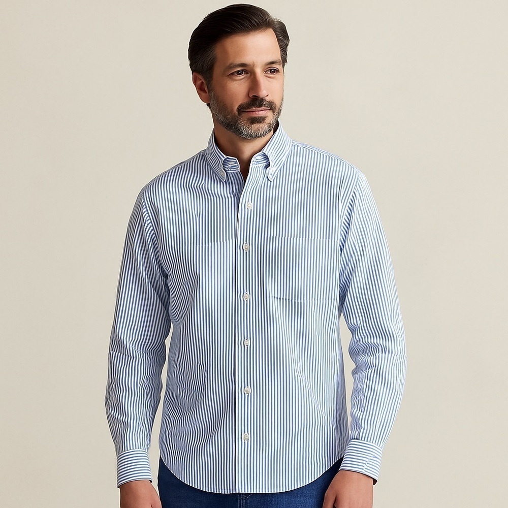 Brooks Brothers Makers Blue Pinstripe Button-Down Shirt Classic Fit Size 16-6